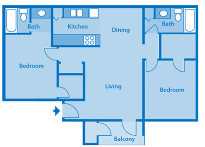 Floor plan for 2 beds, 2 baths, 900 sqft